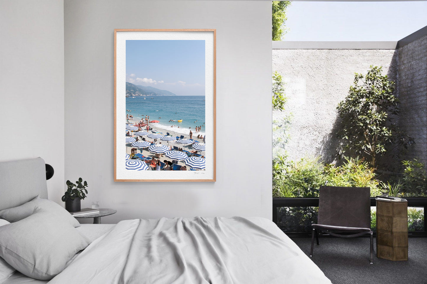 1.14 Italy, Monterosso; Blue and White Parasols